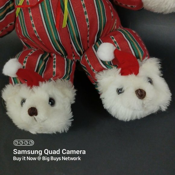 CUDDLE WIT 15" White Christmas Teddy Bear Plush in Mini-Bear Slippers & XMAS Hat - Picture 2 of 12